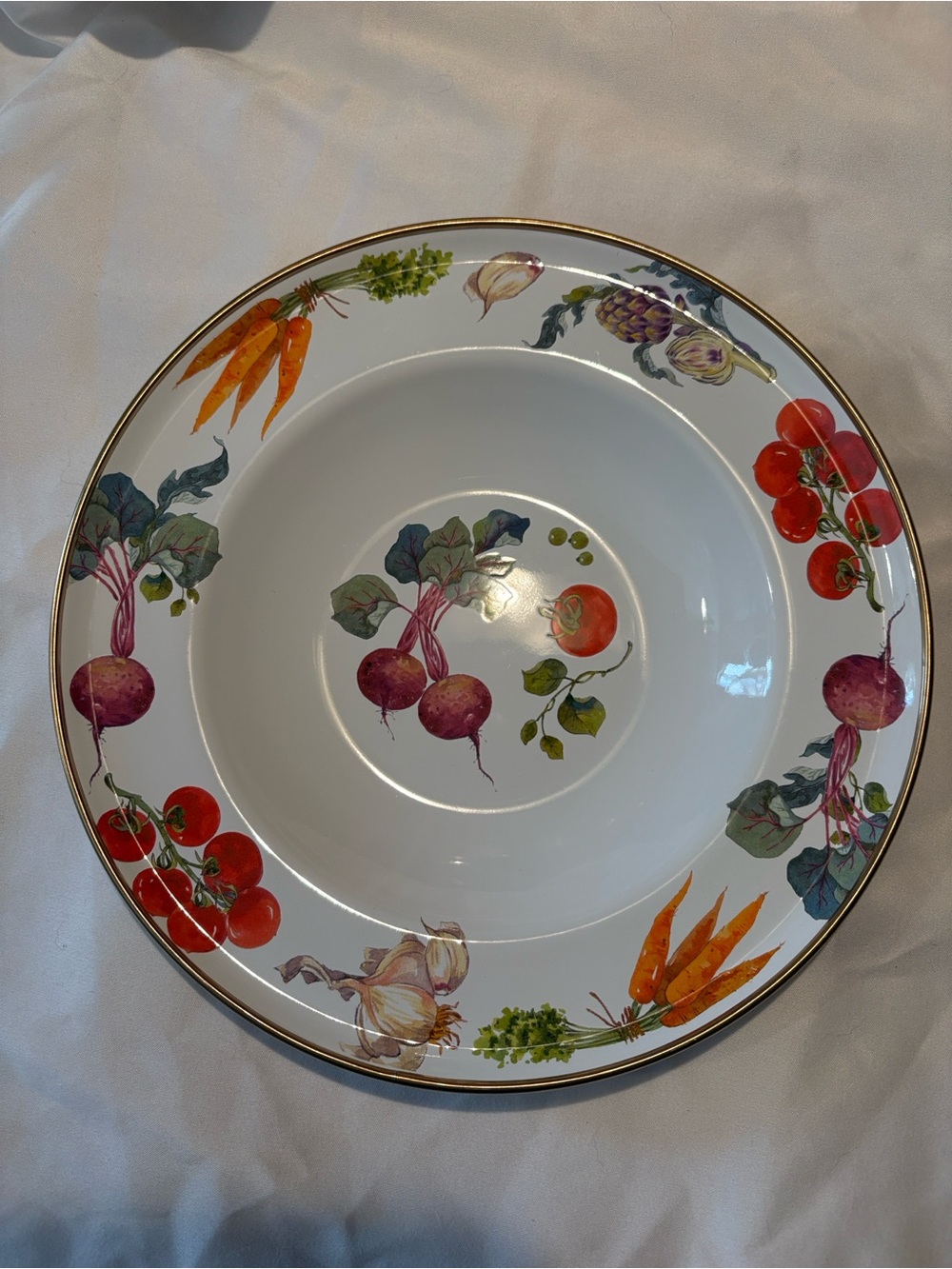 STP Goods Vegetable Garden Enamelware Center Print Pasta Bowl 8.75in Farmhouse